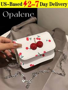 Fresh Cherry Print Mini Small Bag For Women, Foreign New Summer Cute Sweet Mini Lipstick Bag, Chain Crossbody Headphone Bag, PU Korean Fashion Version Of Small Square Bag, Fashion Chain Mini Coin Shoulder Crossbody Bag, Personalized Stylish Aesthetic Small Square Bag, Suitable For Daily Use, Travel Essentials, School Supplies, Travel Accessories - 彩色 - 查看 12