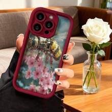 Cubierta de teléfono con diseño de robot abeja mecánica y flores de cerezo en color negro para uso diario y ocasiones creativas - Café integral - Ver 5