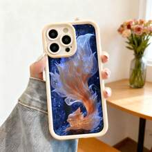 Cubierta de teléfono con borde negro diseño de fuego mágico y estrellas azules para iPhone 14 Pro Max estilo artístico moderno para uso diario y viajes - Blanco - Ver 2