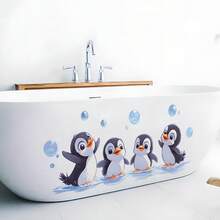 卡通企鹅浴室墙贴，自粘式浴室墙面装饰贴纸，可爱动物梳妆台装饰贴纸，防水清新浴室墙贴 - 彩色 - 查看 12