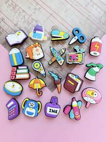 21件套好学习系列校园生活学习工具鞋子装饰挂件，欢迎返校最佳教师图案鞋饰，校园生活元素凉鞋装饰，适用于凉鞋、花园鞋、运动鞋、PVC鞋装饰，生日圣诞节万圣节派对礼物创意礼品 - 藍色 - 查看 2