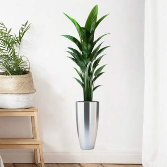 ملصق جداري نباتات خضراء اصطناعية في أصيص معدني | ديكور جداري لغرفة المعيشة وغرفة النوم بطراز موري، سهل التطبيق مقاوم للماء، يضيف فوراً جوًا طبيعيًا وطازجًا للمساحة