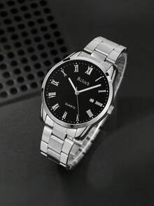 4件套男士手表，时尚男士石英表及手链套装，不锈钢材质，休闲时尚，罗马数字表盘，日历功能，石英日历表，商务及珠宝配饰，嘻哈手链套装。适合日常佩戴、生日礼物、派对及节日庆典。是情人节、新年、生日及圣诞节的理想礼物之选。不含包装盒。 - 銀色 - 查看 3