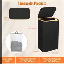 Cesto Para la Ropa con Tapa 100L Cesto Ropa Sucia con 1 Bolsa Extraible Cesto de Almacenamiento de Ropa para Lavar Y Guardar Ropa Adecuado para Baños Salas de Estar Dormitorios Lavaderos 1 PCS - Negro+1 PCS - Ver 5