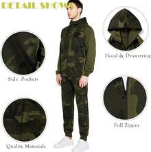 Mens 2 Piece Casual Tracksuits Camo Hoodie Jogging Sweatpants Suit, Activewear - Khaki#67 - View 7
