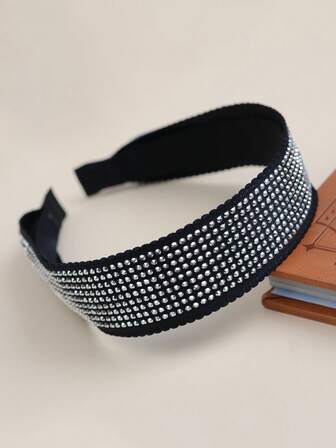 1pc Solid Color Palace Style Polyester (Polyester) New Black Rhinestone Headband For Women ,Hairband ,Diadema ,Hair Hoop