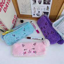 1pcs  Girly Furry Kitten Pencil Bag, Cute Soft Pencil Storage Box, Creative Stationery Gifts For Students, Multi-Functional Storage Bag - 彩色 - 查看 8