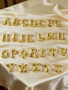 MECYLIFE 1 pezzo Collana con ciondolo a lettera in stile bolla per donna, catena in acciaio inossidabile a serpente, ciondolo a lettera massiccio, gioiello versatile - Oro giallo - Visualizzare 5