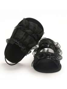 婴儿学步鞋 0-12 个月，舒适柔软蕾丝时尚女婴透气夏季凉鞋 - 黑色 - 查看 4