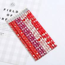10pcs/Set Valentine's Day Heart Pencils & Erasers, Creative Writing Supplies, Love Shrink Wrap Pencils For Writing, Drawing