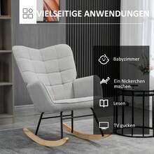 HOMCOM Rocking Chair, Hanging Chair, Occasional Chair, Lounge Chair, Reclining Chair, Weight Capacity Up To 120 Kg, Berber Fleece, Light Grey, 71 X 98 X 101 Cm - Light Grey - View 2