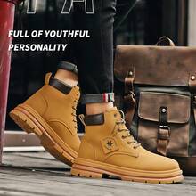 男士靴子，新款秋冬英伦风高帮工作靴，皮鞋，增高，黑色