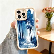 Cubierta de teléfono con borde negro azul con estampado de bosque neblinoso y camino iluminado para uso diario y viajes - Burdeos - Ver 4