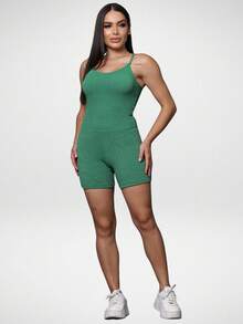 Set Of 2 Ribbed Jumpsuits With Straps For Women's Gym And Sportswear - Fitness - Green - View 3