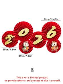 2026马年纸扇派对装饰套装，红色圆形纸扇悬挂装饰套装，悬挂装饰套装，适用于嘉年华拍照道具、中国新年装饰、蜂窝纸装饰、家居装饰