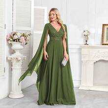 CEILIM 奢华花卉串珠亮片长款连衣裙，超长袖，腰部系带，优雅正式的派对礼服，适合婚礼宾客、毕业典礼和其他正式场合。 - 橄欖綠 - 查看 8