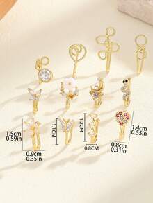 9pcs U-Shaped Micro-Inlaid Zirconia Clip-On Nose Stud & Ear Cuff Adaptable Jewelry, European Style, Suitable For Daily Wear & Gift For Women