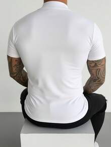 GRDR 夏季印花半高领短袖T恤，男士单件装英文字母图案时尚上衣 - 白色 - 查看 2