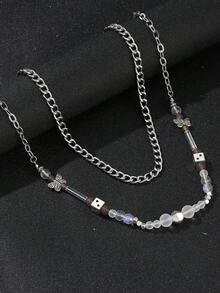 2pcs/Set Men's Butterfly Geometric Circle Glass Pendant Necklace Set, Elegant And Fashionable Versatile - Necklace - View 3