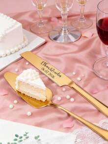 1 PC Custom Cake Knife, Pizza Spatula, Personalized Stainless Steel Silver And Golden Dessert Knife, Bread Knife, Cake Spatula, And Fork Set, Perfect Commemorative Gift For Wedding Parties, Birthday Celebrations, Anniversaries, Christmas, And Graduation Seasons. - Multicolor - View 3
