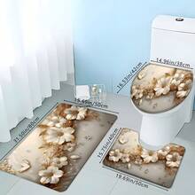 1pc/3pcs Luxury Elegant Platinum Flower & Butterfly Print Thick Bath Mat Set, Absorbent Non-Slip Doormat, Machine Washable, For Entrance, Kitchen, Living Room, Laundry Room, Bathroom, Room Decor - Multicolor - View 5