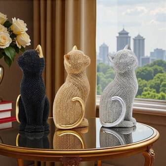 [Creative Resin Cat Home Decor Gift] 1 5.86-Inch Creative Valentine's Day Birthday Gift Point Beads Sitting Posture Cat Resin Home Decor Living Room Entrance Bedroom Study Office Desktop Creative Arts And Crafts Decor