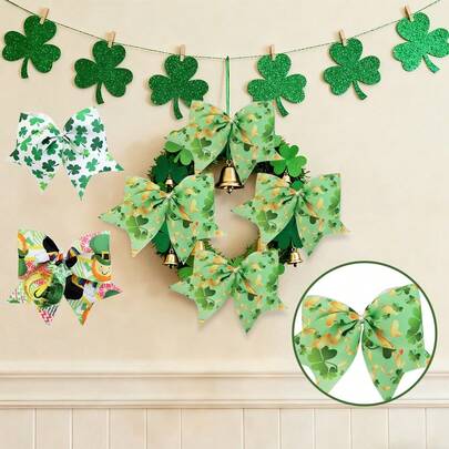 1 chiếc nơ hình cỏ ba lá hoạt hình ngày lễ Thánh Patrick màu xanh lá cây, phụ kiện trang trí hộp quà ngày lễ, mặt dây chuyền nơ trang trí tiệc.