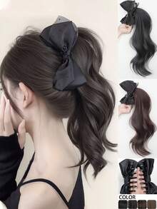新款波点网纱蝴蝶结瀑布式马尾辫合成发爪夹马尾辫接发片，女士适用 - 彩色 - 查看 1