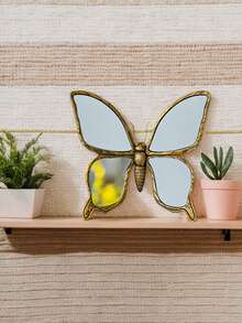 1PC Luxury Butterfly Shaped Decorative Hanging Ornament, Creative Living Room Butterfly Background Wall Decor, Home Decor Craft, Butterfly Makeup Mirror, Rococo Wall Decor, Carved Wall Ornament, Entryway Decorative Mirror, Vintage Hanging Mirror, Wall Art Mirror - Multicolor - View 4
