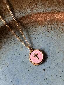 1件18K镀金珐琅十字架吊坠项链，防水迷你十字架项链，女士宗教项链，珐琅项链，基督教礼物 - 叉 - 查看 8