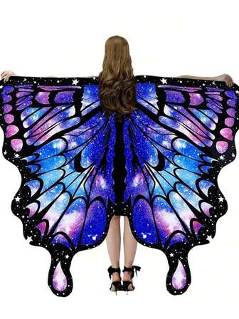 1 pieza Capa de mariposa alegre de carnaval para mujer - Capa de hada de poliéster colorida sin plumas, perfecta para fiestas de disfraces de Halloween