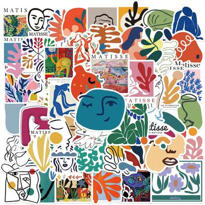 50 graffiti-klistermärken i Matisse-stil, perfekta för att dekorera surfplattor, telefonskal, hjälmar och motorcyklar.