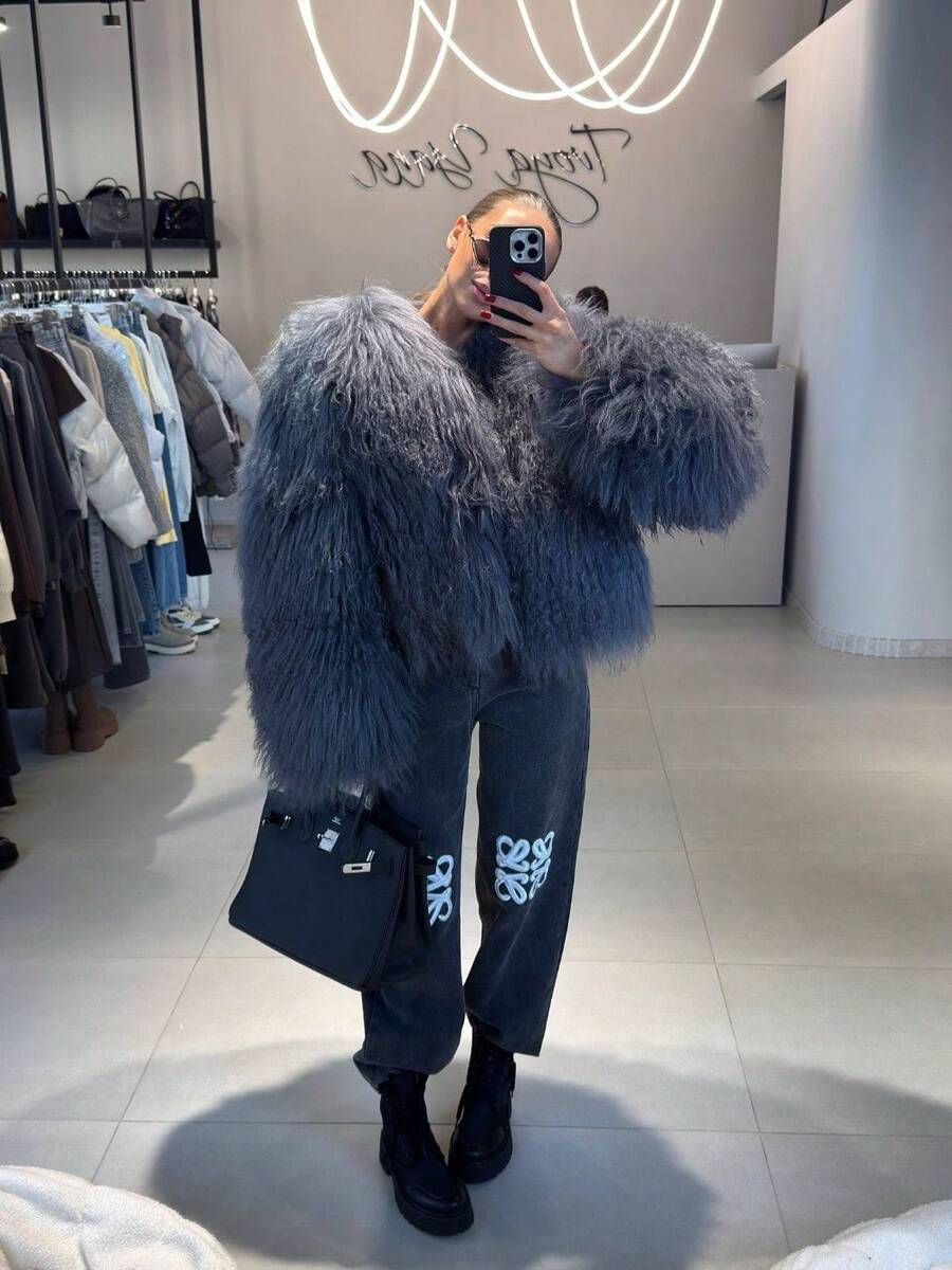 -Friendly Mao Mao Jacket Women's Coat - Light Grey - View 1