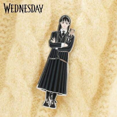 Netflix 1PC Wednesday Officially Licensed Addams Brooch Gothic Enamel Pin  Decoration On Clothes Computer Bag Dress Up Items Good Christmas Halloween Thanksgiving Gift For Friend