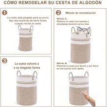 Cesta de lavanderia de cuerda tejida con asas multiusos juguetero practico cesto para ropa sucia canasta organizadora grande blanco y marron 58 L - Marrón - Ver 4