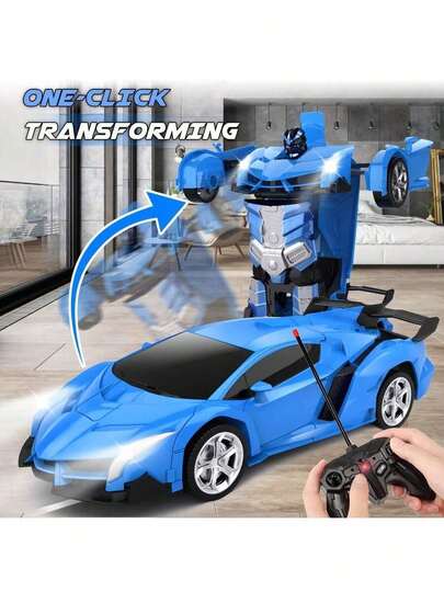 Amazing Transform Remote Control Cars - Ldeal Toys For Boys Aged 3 - 5 And 6-8. One - Button Transform Function, 2.4GHz Signal, 360° Spin, 1:16 Scale,Flashing Headlights, Perfect Christmas And Birthday Gifts For 3 - 8 Year OldGrandkids