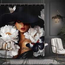 Black African  Girl Woman Bathroom Shower Curtain African American Afro Lady Sexy Tropical Monstera Plant Polyester Fabric Hooks Waterproof Decor, Apartment Essentials Bathroom Decor Room Decor Home Decor Dorm Essentials College Room Christmas Decoration - 樣式 3 - 查看 2