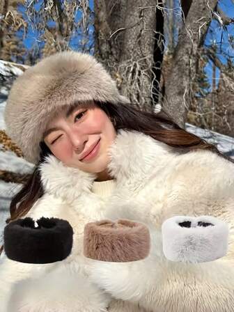 Women's Thick Plush Fleece Ear Warmer Headband, Soft & Stretchy, Effective Ear Protection, Adjustable For Cold Weather