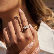 S SHOPBOHO 1枚大号水滴形水晶钻石戒指，立方氧化锆钻石结婚戒指，金色不锈钢首饰，情人节礼物 - 鑽戒 - 查看 7