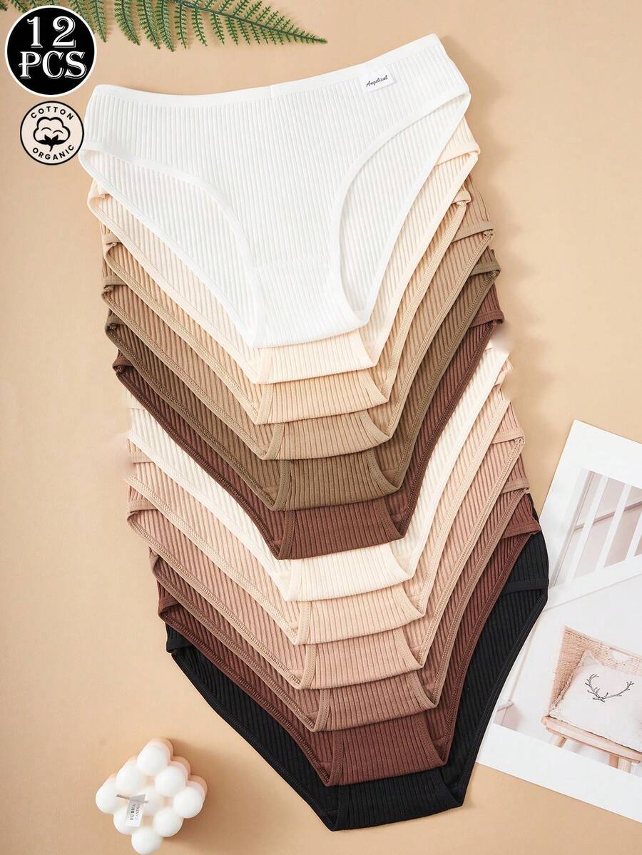 12pcs/Pack Women's Cotton Panties - Seamless Striped Briefs, Breathable Soft & Comfortable, Suitable For Daily Wear