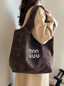 1pc Large Capacity Letter Print PU Tote Bag, Fashionable Women's Shoulder Bag Suitable For Work Commute, School, Shopping, Travel, Autumn/Winter - Multicolor - View 1