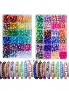 360pcs/480pcs Two-Color Gradient Crystal Imitation Jade Glass Round Beads Beaded Bracelet Making Kit For DIY Bracelets, Necklaces, Earrings, Crafts Beading Kits, Suitable For Beginners (Random Colors)