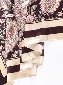 1pc Women's Vintage Woven Cashew Pattern Printed Scarf, Large Square Scarf, Sun Protection, Headscarf, Fashion Travel Party Accessory - Beige - View 4