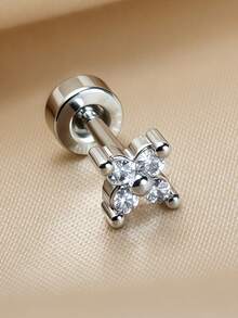 1 pieza Pendientes de botón con flor de circonita chapados en oro de 18K de 20G, material de acero inoxidable, adecuado para múltiples perforaciones de oreja, delicado y preciso, adecuado para mujeres y niñas, para uso diario - Un par de pendientes redondos de circonita con forma de flor - Ver 15