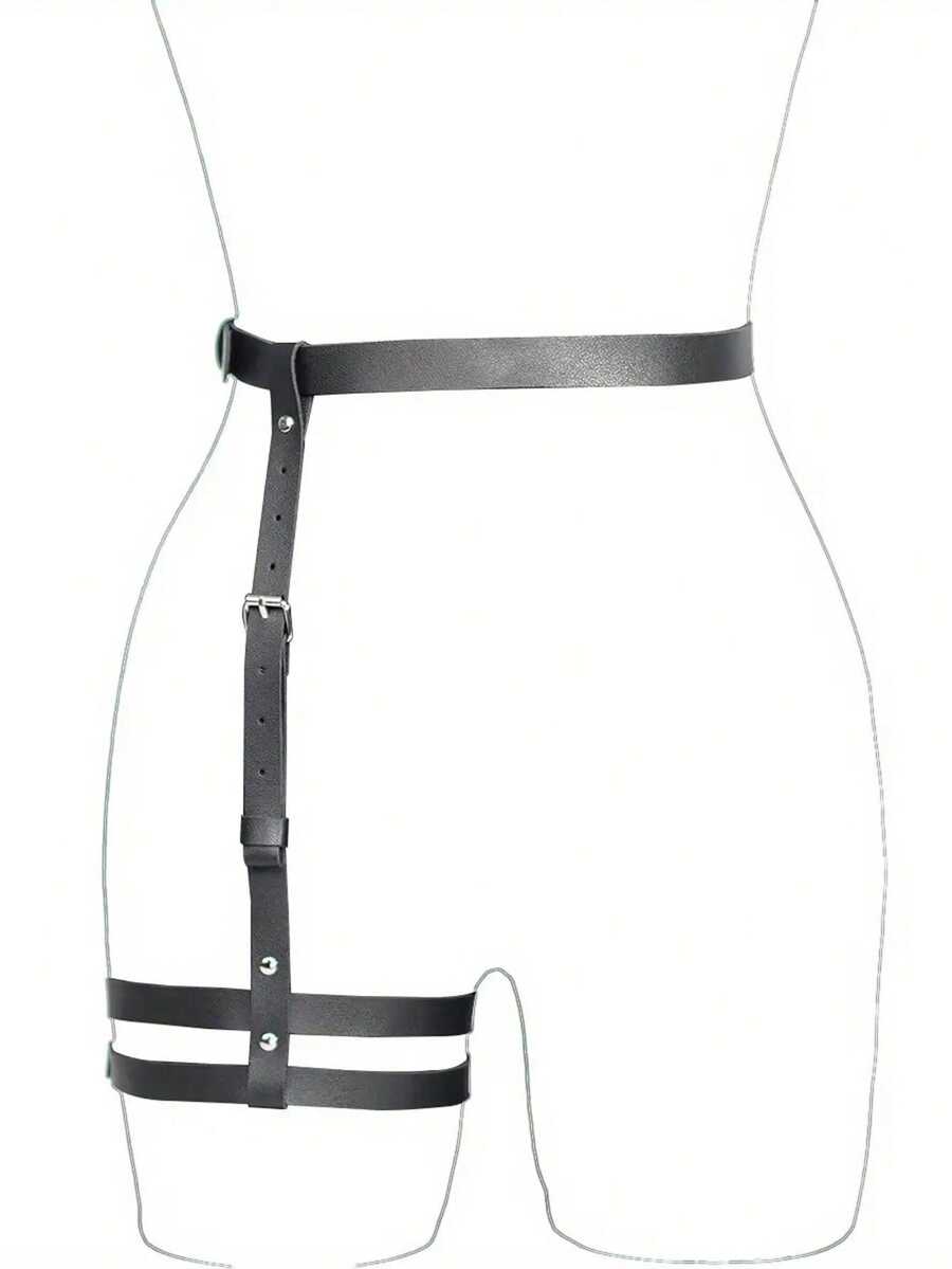 Multicolor Leather Harness Belt For Women - Adjustable Body Harness With Leg Straps - Festival, Rave, Gothic Fashion Accessory - Black - View 1