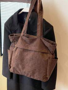 『US-Based Shipping』Simple Solid Color Multiple Pockets Shoulder Bag Corduroy Hobo Tote Bag For Women, Casual Crossbody Bag Large Capacity Purse Bucket Bag, Shoulder Satchel Daypack For Outdoor Travel Commuting Work, Vintage Satchel Shopping Bag College Computer Bags Large Capacity, Lightweight, Portable, Suitable For Teen ,,Bolsos Para Mujer,Tote Bags For Women,Bags For Women,Shoulder Bag,Carteras,Carteras Para Mujer,Bolsas,Designer Handbags,Crossbody Bags For Women,Mochilas Para Mujer,Handbags For WomenGirls Women College Students, Perfect For Back To School, New Fall Fashion 2025 For Women,Large Capacity Casual Outdoor Vacation Travel Shoulder Bag, Lightweight Versatile Shopping Groceries Storage Handbag, Portable Multi-Pocket Commuting Bags For Daily Office Work, Large School Tote Bag, Multiple Compartments, Perfect For Beach, School, Work & Daily Use, Literary School Bag & Bookbag For Women Or Students - 咖啡棕 - 查看 5