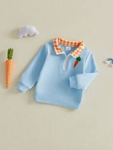 Toddler Boy Spring Sweatshirt Fashionable Carrot Embroidery Long Sleeve Turn Down Collar Pullover - Màu xanh nhạt - Xem 3