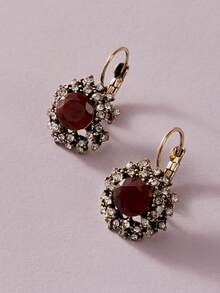 2pcs Rhinestone Studded Round Earrings, Suitable For Everyday Wear - Rhinestones - View 2