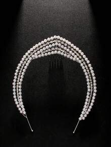 1件银色波西米亚风珍珠水钻多层皇冠头饰，优雅仙女女王头饰发饰配饰，女士礼物 - 彩色 - 查看 5