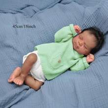 45厘米重生娃娃玩具，布身乙烯基四肢，逼真深棕色肤色，微笑娃娃，儿童生日礼物，可收藏的仿真玩具 - 睡著的娃娃 - 查看 3